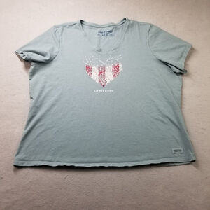 Life is Good T-Shirt Womens Size 3XL Heart USA Flag Logo Short Sleeve